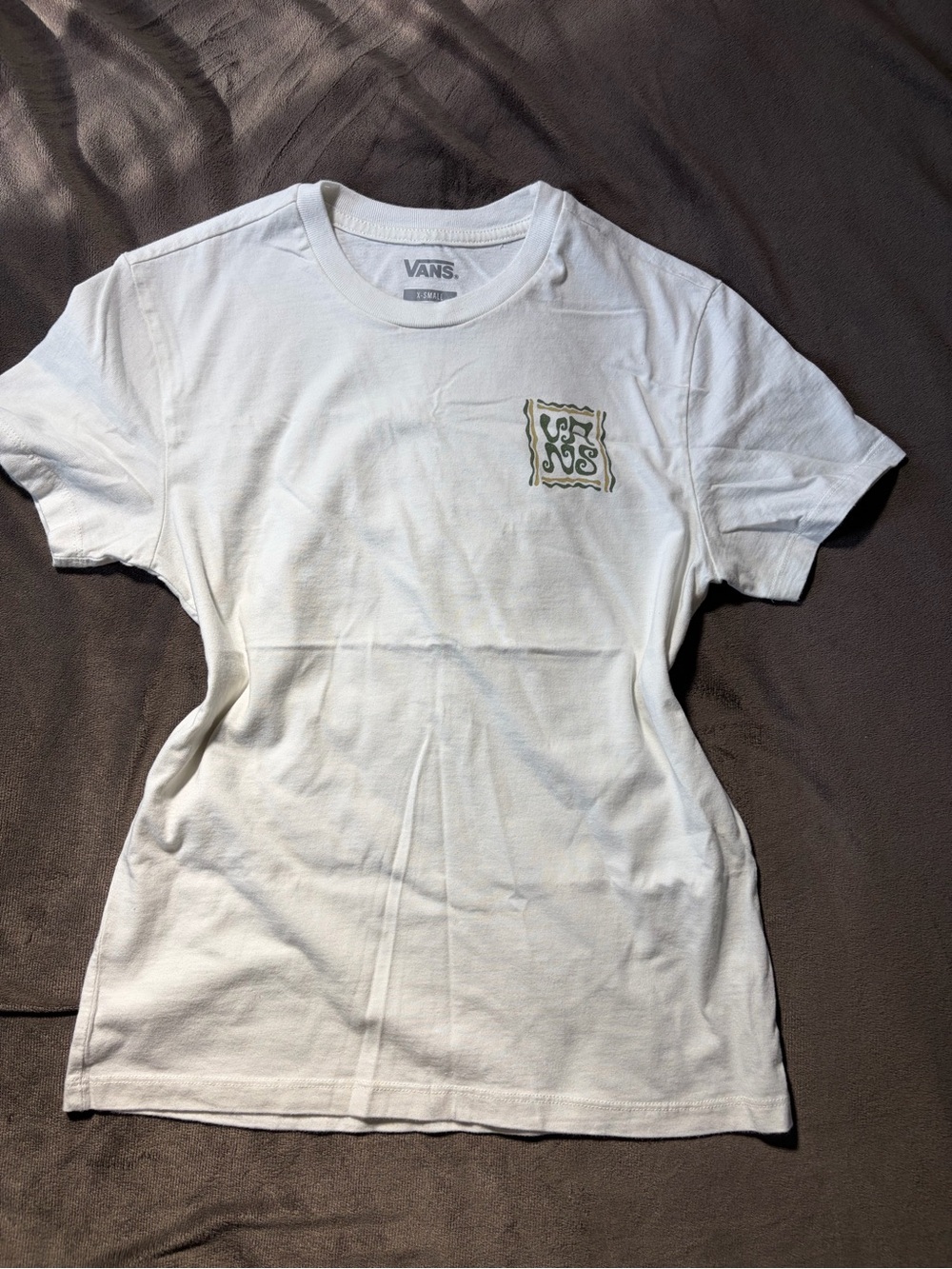 Vans White Tee with Olive Green Pocket Graphic